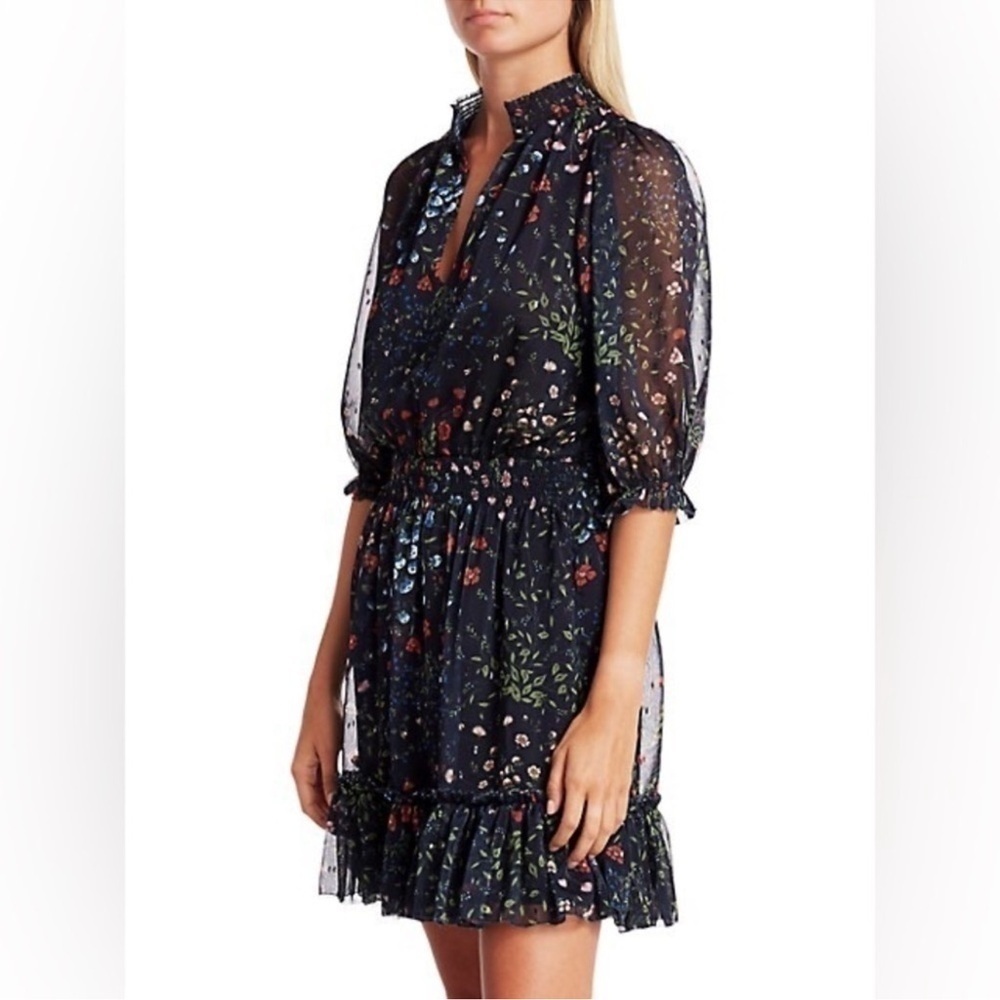 Joie Shima Floral Puff Sleeve Dress Black Womens Small